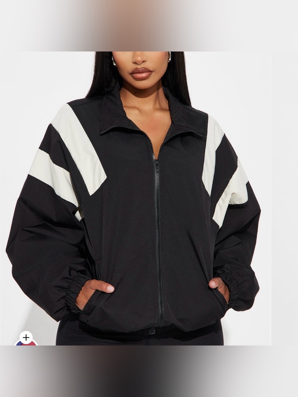 Women's Black & White Zip-Up Bomber Jacket